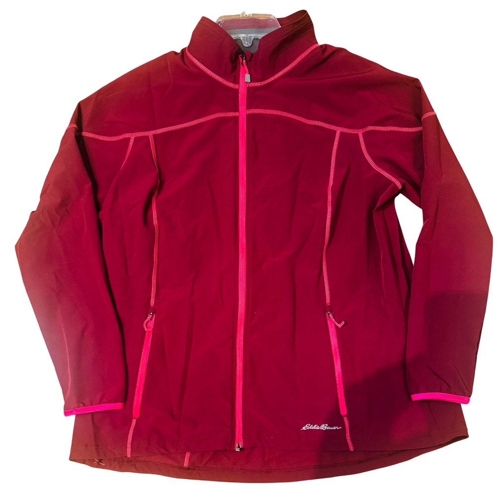 Eddie‎ Bauer Full Zip Athletic Jacket Contrast Stitch Burgundy Womens 2XL